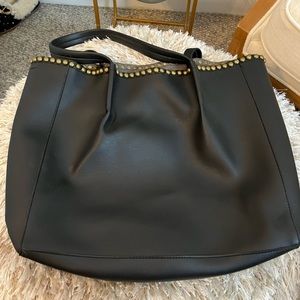 Vegan studded leather tote with pouch